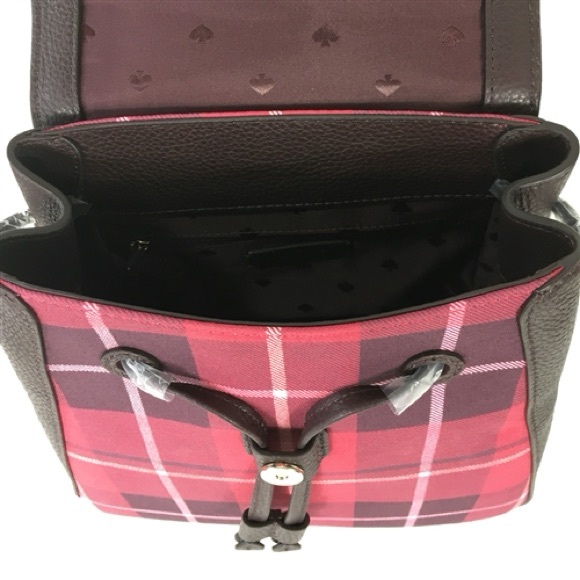 Kate Spade Leila Red Plaid Medium Flap Backpack Leather - Picture 2 of 6